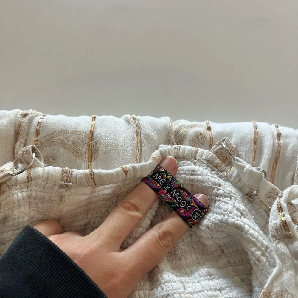 Me 2 Magic Anthropologie Boho Maxi Dress Ivory Gold Metallic Sequin Tie XL - Picture 7 of 7